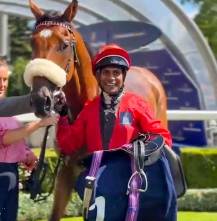 Fireblade  with Suraj Narredu after winning  the Dubai Duty free Shergar Cup Stayers
